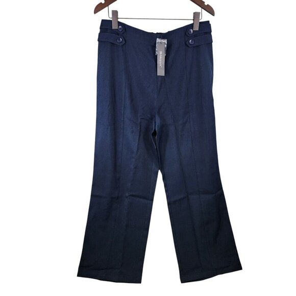 Allegra K Womens Navy Blue Wide-Leg Button-Detail Trousers Plus Size 1X - Picture 10 of 10